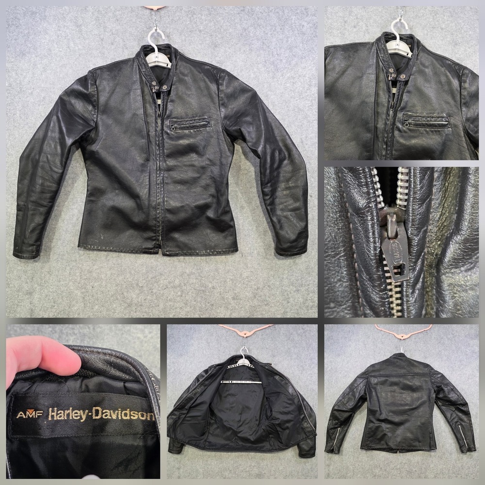 Vintage 60s 70s Harley-Davidson Jacket Mens Black Leather Cafe Racer AMF Scovill